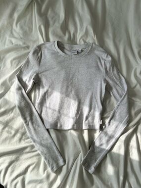 Aritzia TNA Heather Gray Ribbed Crewneck Long Sleeve Fitted Tee